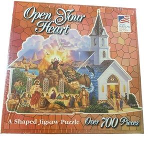 OPEN YOUR HEART  Religious Shaped Bible Story 700 Piece Puzzle 30" x 25" NEW